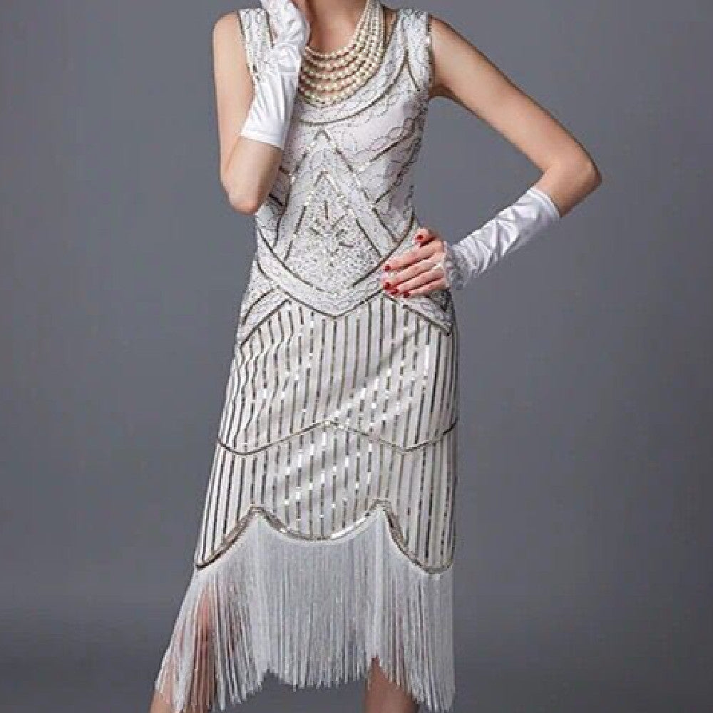 Stylish Vintage Sequin Fringe Dress