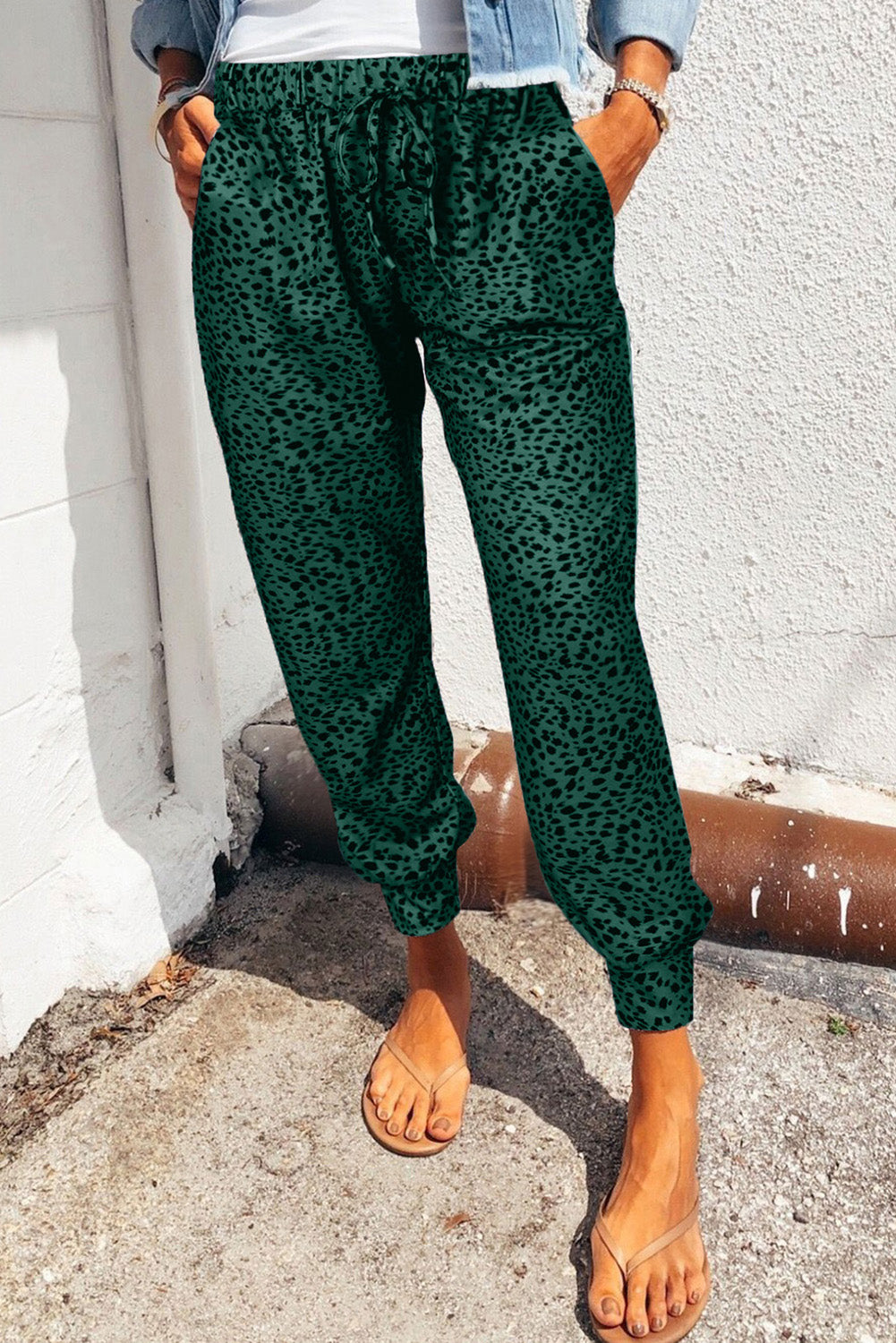 Leopard Pocketed Long Pants - Babbazon