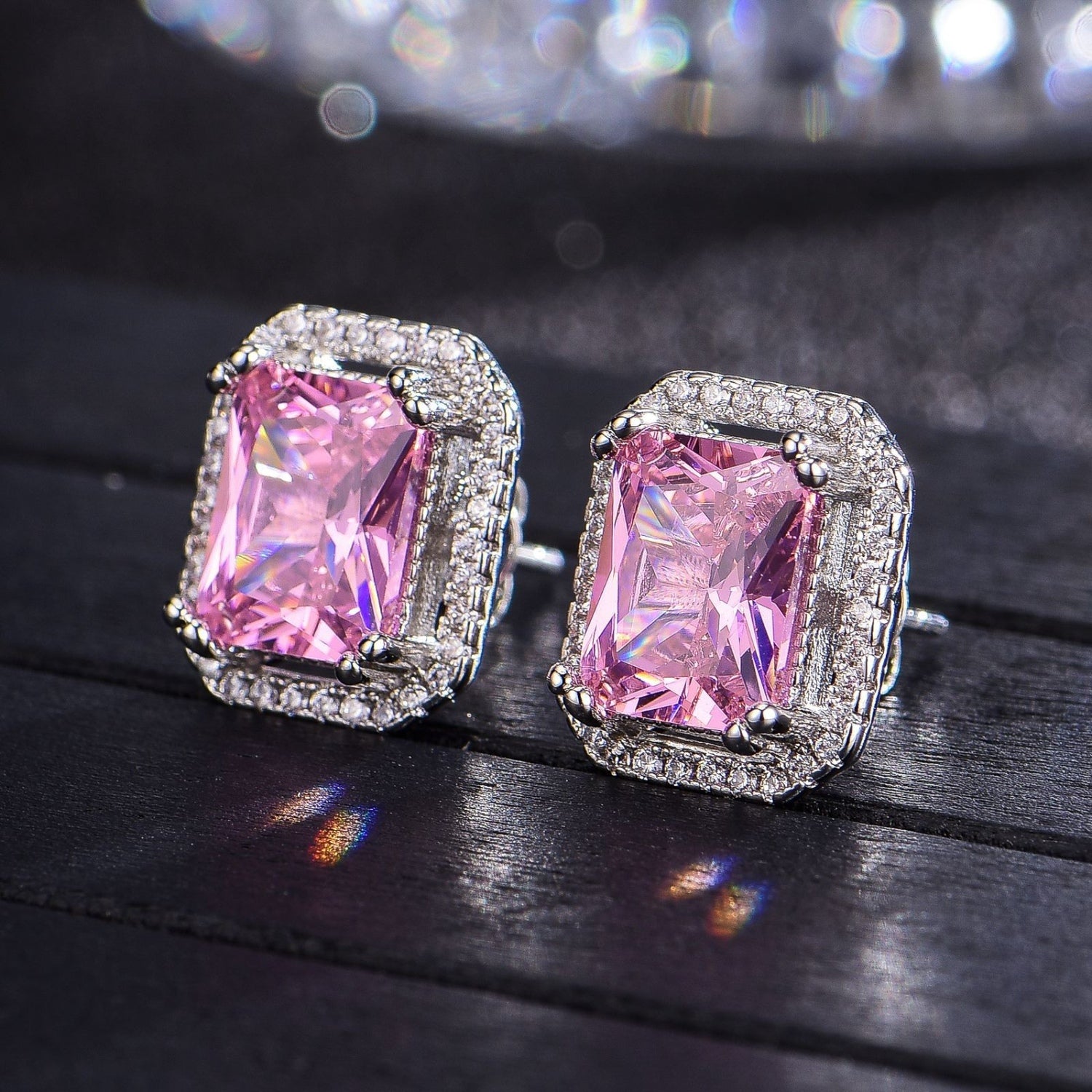 Silver-Plated Zircon Stud Earrings 