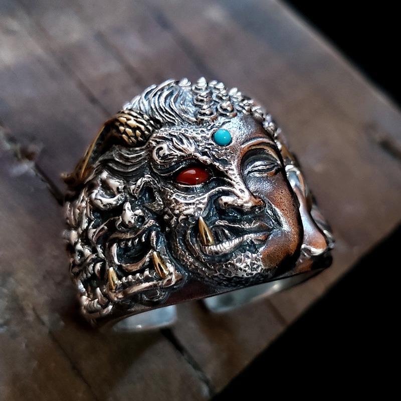 Half Devil Half Buddha Silver Ring Personality Silver Ring