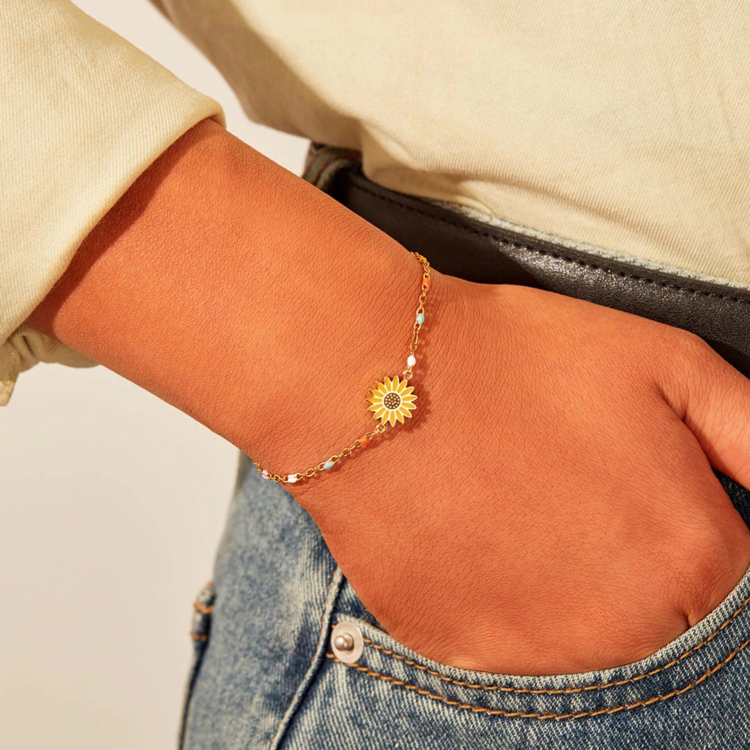 Sunflower Shape 18K Gold-Plated Bead Bracelet 