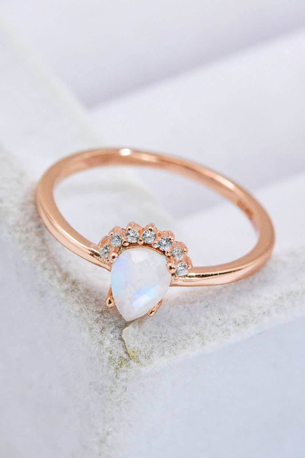 18K Rose Gold-Plated Pear Shape Natural Moonstone Ring 