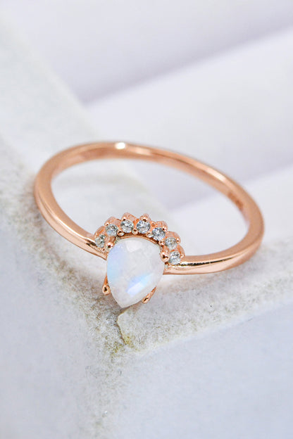 18K Rose Gold-Plated Pear Shape Natural Moonstone Ring 