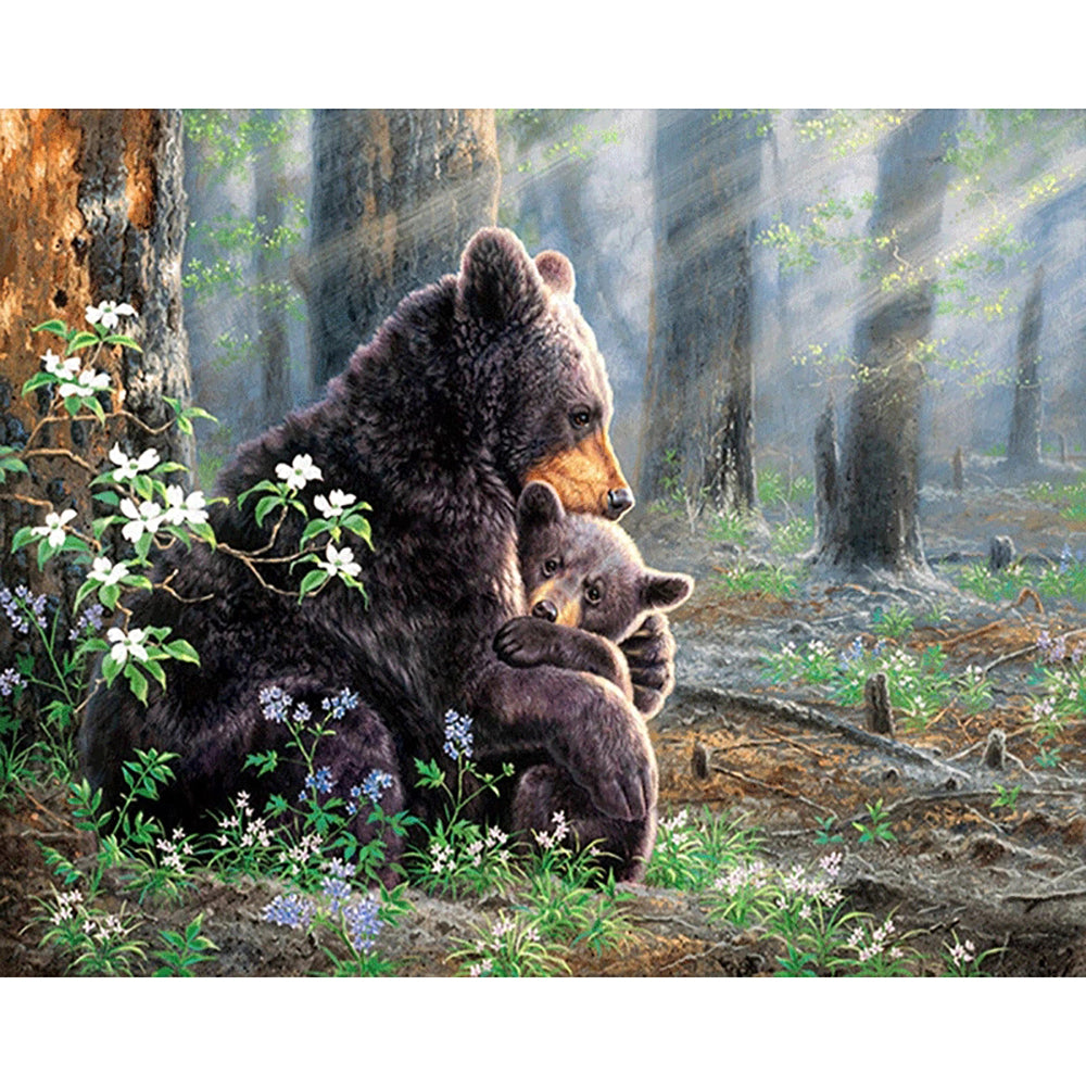 Full Diamond 5D DIY Diamond Painting Bear And Her Baby Embroidery Cross Stitch Rhinestone Mosaic Painting Gift KBL