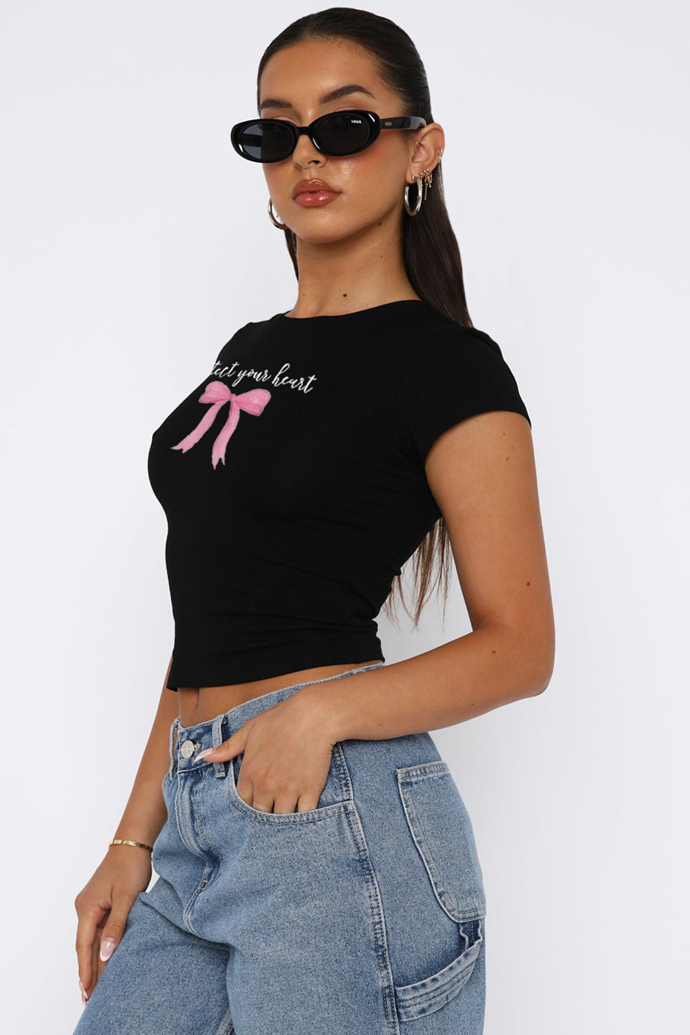 Bow Graphic Round Neck Short Sleeve T-Shirt 