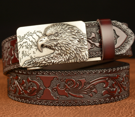 Self-buckled Men's Belt Leather Personalized Carved Casual Jeans 