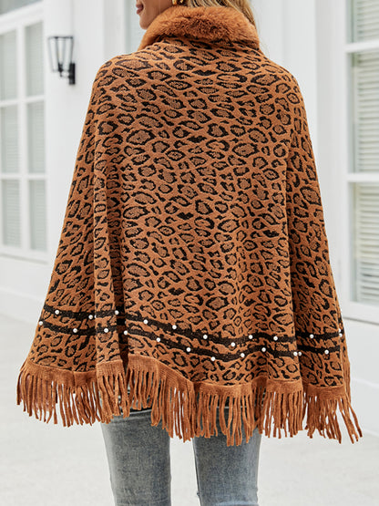 Leopard Fringe Hem Poncho 