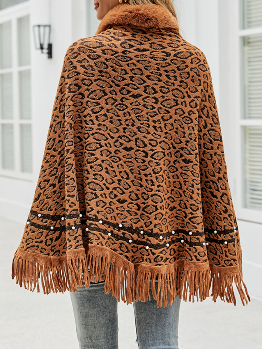 Leopard Fringe Hem Poncho 