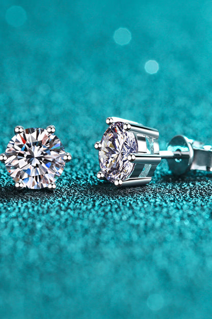 925 Sterling Silver 6-Prong 2 Carat Moissanite Stud Earrings 