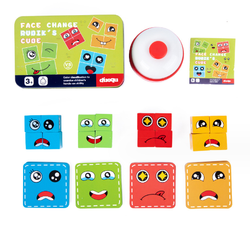 Wooden Expressions Toy - Magic Cube Face Pattern Building Blocks