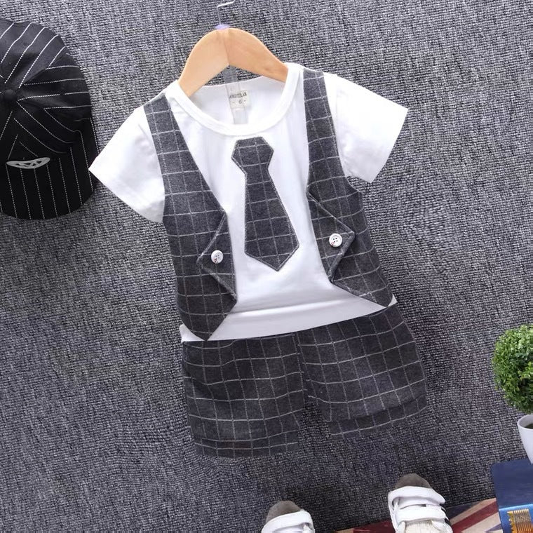 Boys Summer Children's Cotton Short-Sleeved T-Shirt Suit Small Suit Vest Gentleman Suit