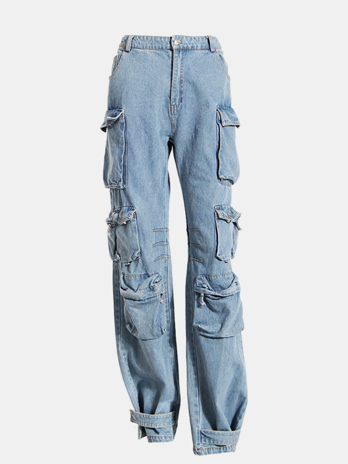 Washed Wide Leg Cargo Jeans 