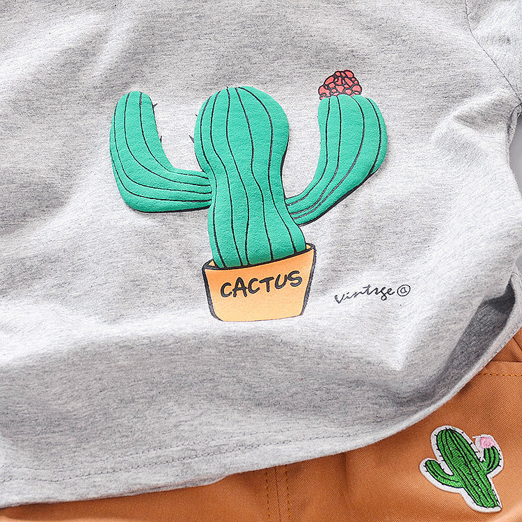 Summer Boys And Girls Cartoon Cactus Pure Cotton T-shirt Children's Suit