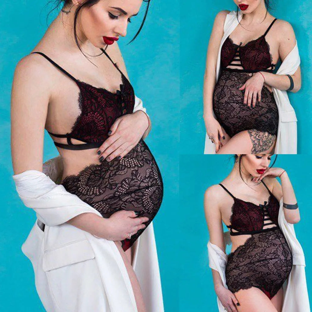 Stylish Maternity Pajamas & Lace Bodysuit Set 