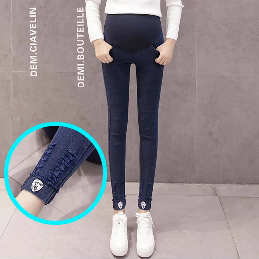 Denim Elegance: Maternity Jeans for Stylish Pregnancy and Nursing Comfort Denim Jeans Maternity Pants Babbazon 633 blue M -BABBAZON