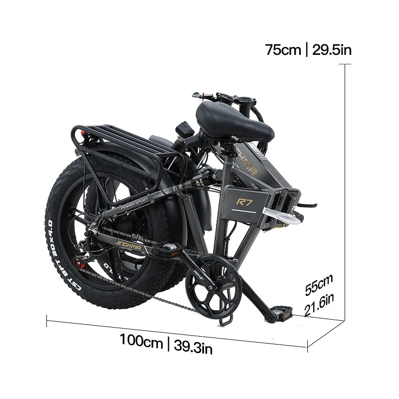 800W Folding Fat Tire Electric Bicycle - 48V12.8Ah Lithium Battery