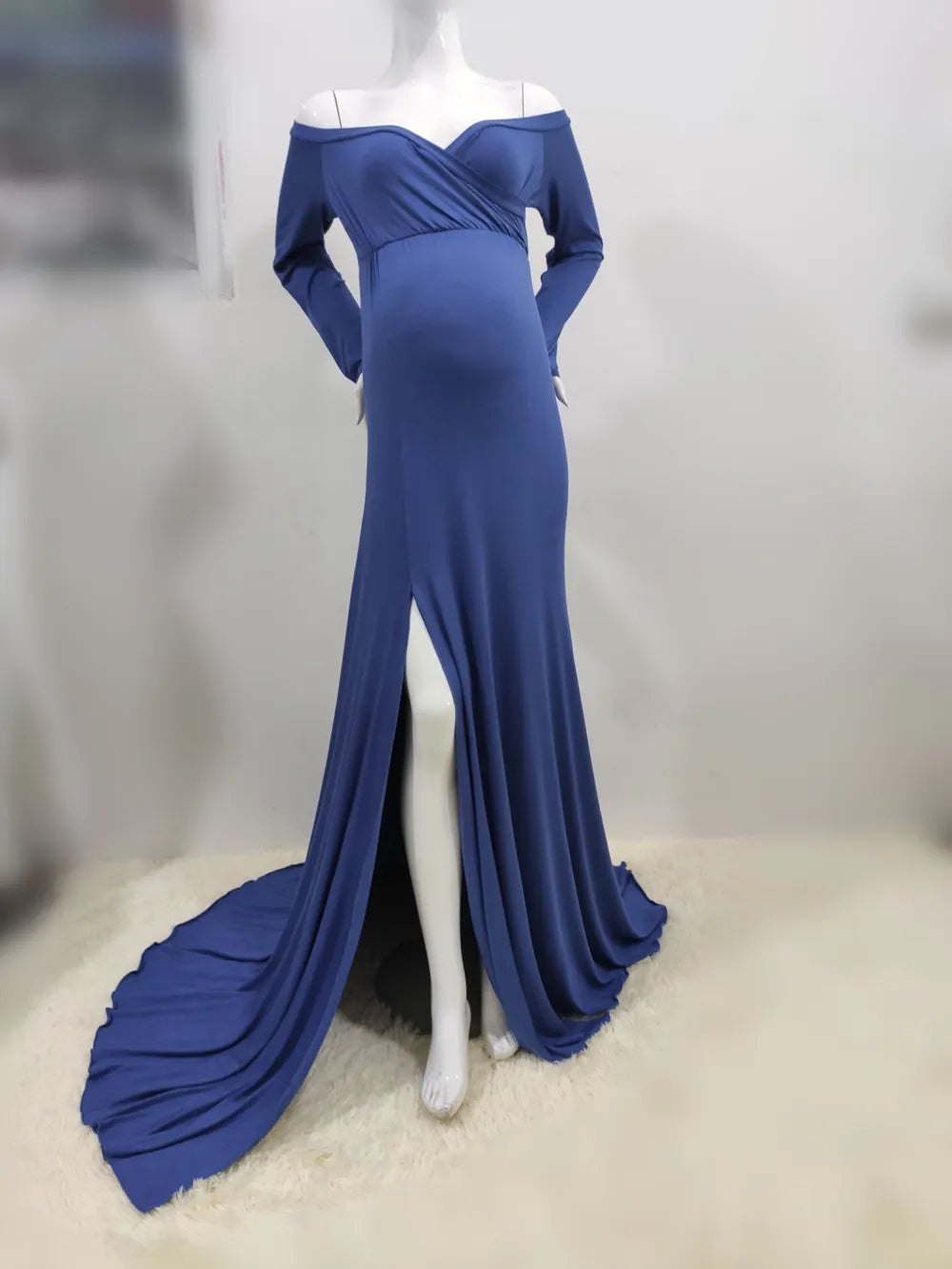 Chic Blossom: Shoulderless Maternity Maxi Gown Dress Babbazon Dark blue S -BABBAZON