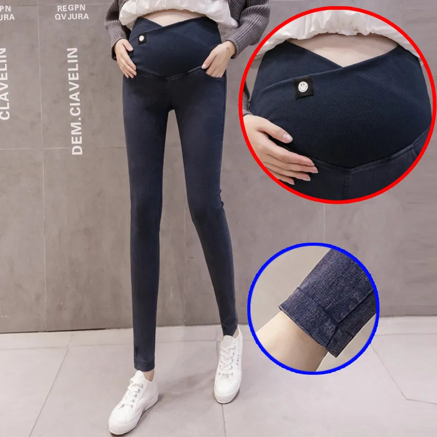 Denim Elegance: Maternity Jeans for Stylish Pregnancy and Nursing Comfort Denim Jeans Maternity Pants Babbazon 6338 blue M -BABBAZON