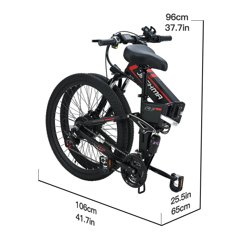 800W Folding Electric Mountain Bike - 48V20Ah Lithium Battery