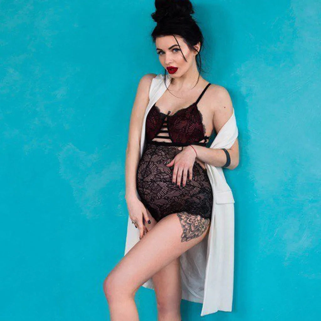 Stylish Maternity Pajamas & Lace Bodysuit Set 