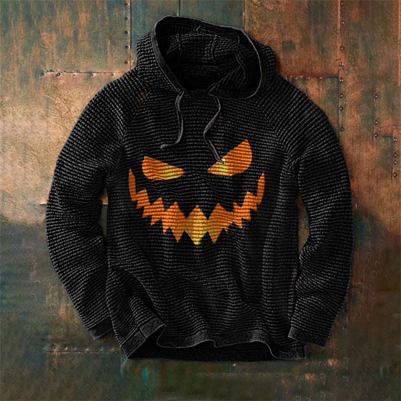 Halloween men's new pumpkin digital print hooded sweatshirt 