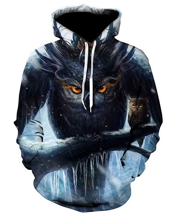 European And American Foreign Trade 3D Color Skull Printed Hood Pocket Pullover Sweater