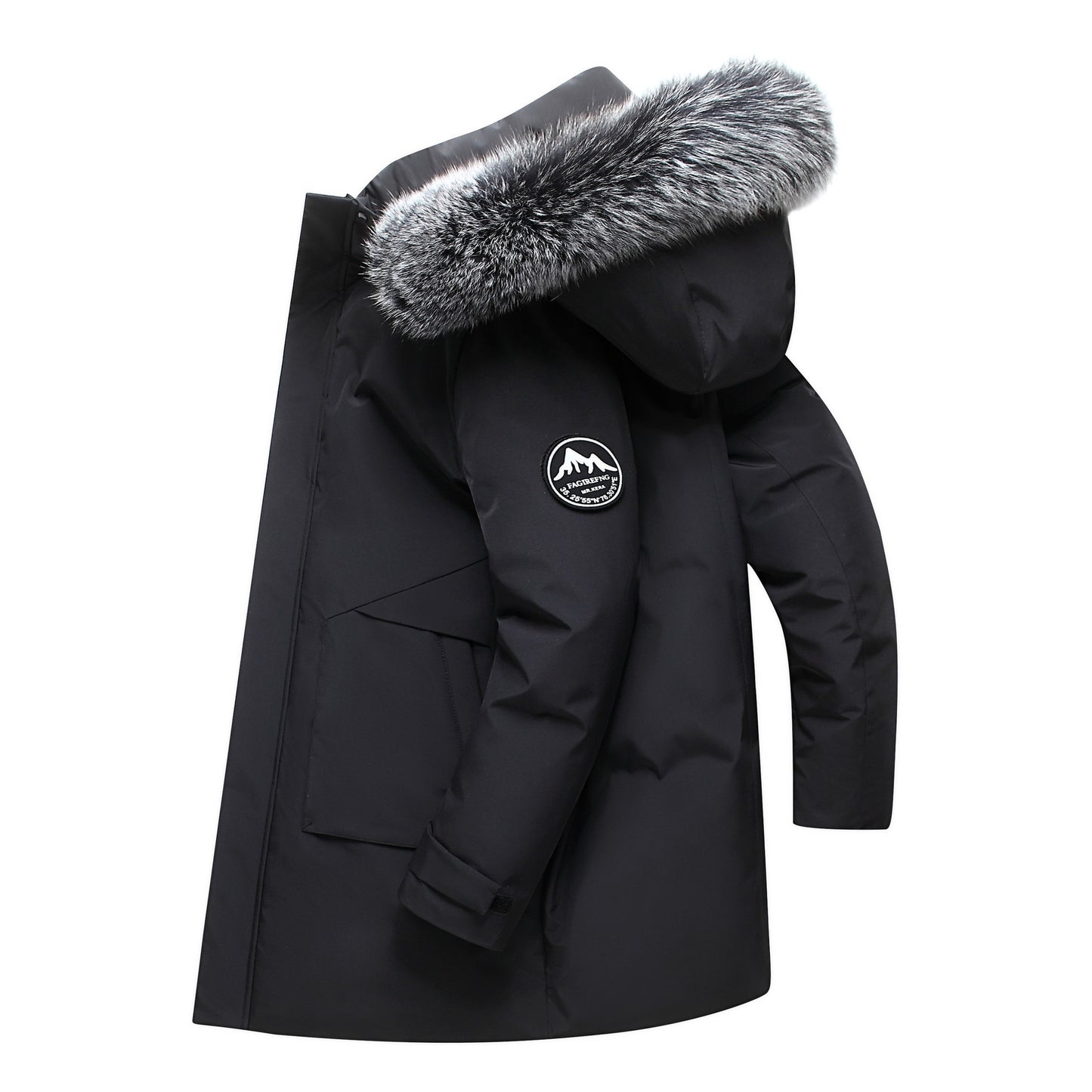 Fox Fur Collar Men's Coat Hooded Men's Clothing Mid-length Down Jacket Warm Cold-resistant Coat 