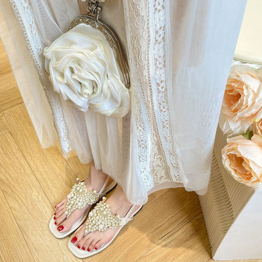 Summer 2024 Boho Pearl Flat Sandals 