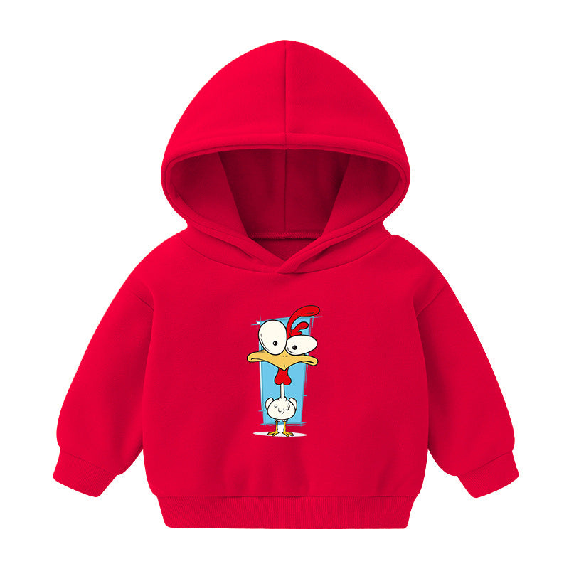 Children's Hooded Sweatshirt Fleece-lined Autumn And Winter Cartoon Printed Long-sleeved Top