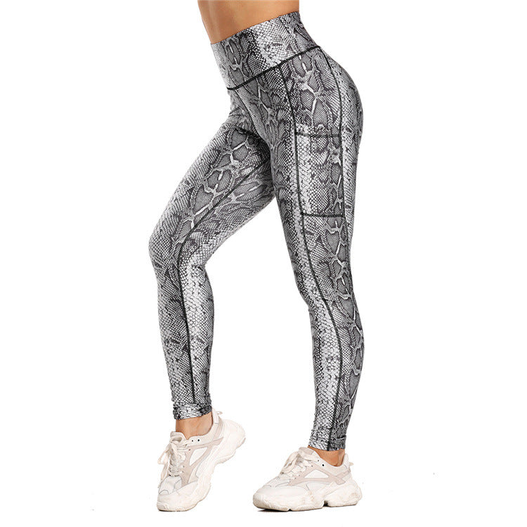 Pocket Printed Hip Raise Yoga Pants 