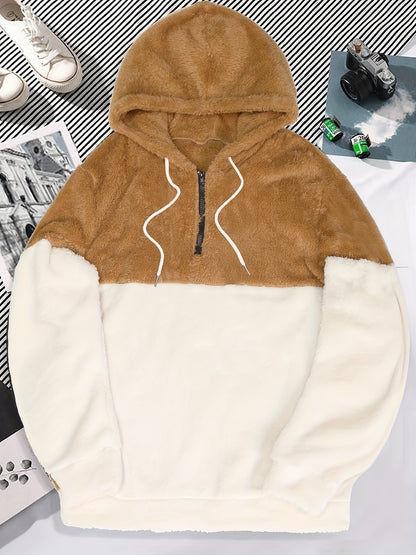 Stitching Half Zipper Hooded Thickened Men's Sweater