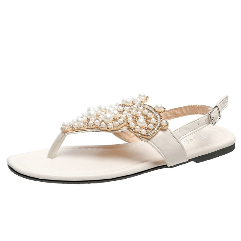 Summer 2024 Boho Pearl Flat Sandals 