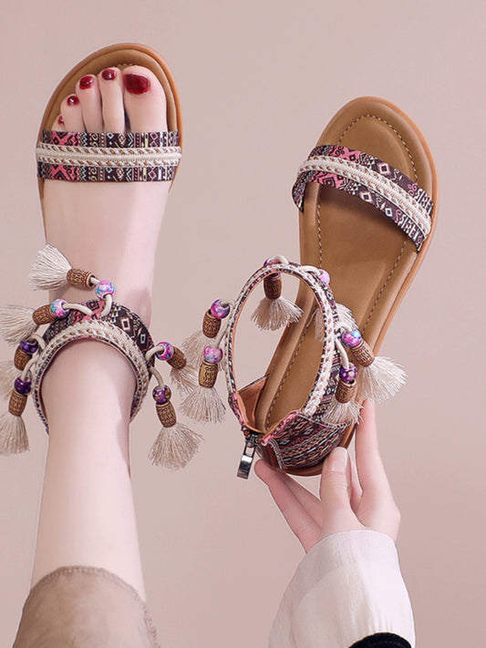 Summer 2024 Boho Open Toe Flats 