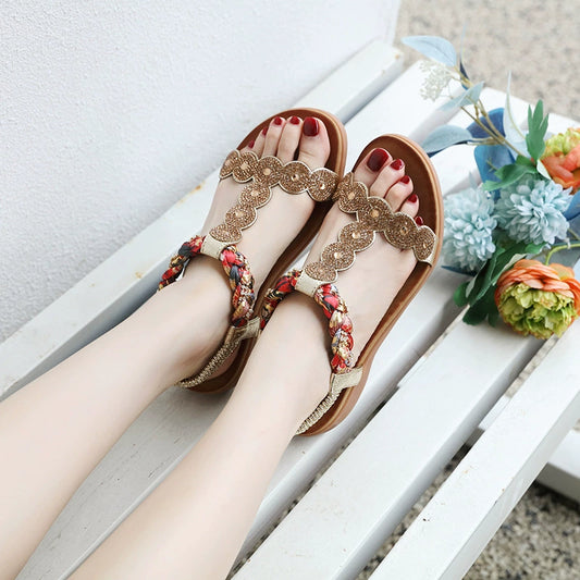 Boho Rhinestone Flat Sandals 