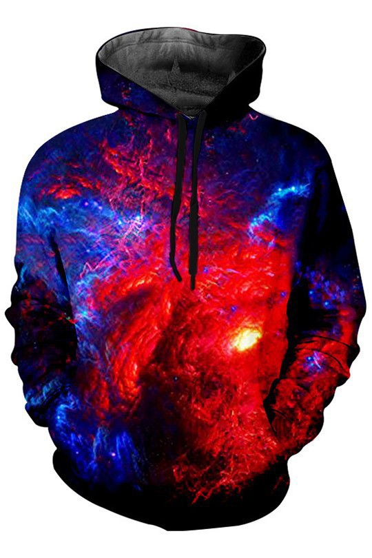 European And American Foreign Trade 3D Color Skull Printed Hood Pocket Pullover Sweater