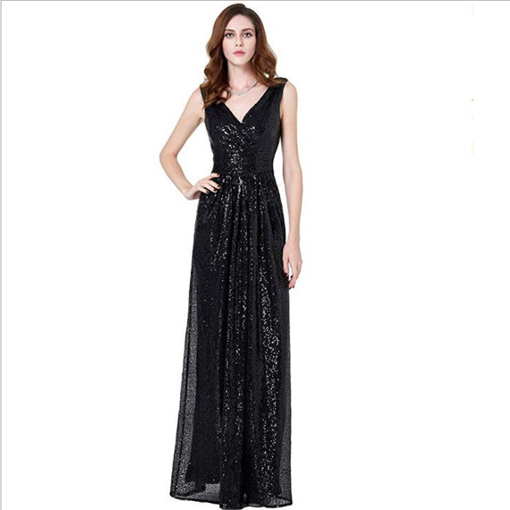 V-neck Slimming Long Sequin Formal Dress