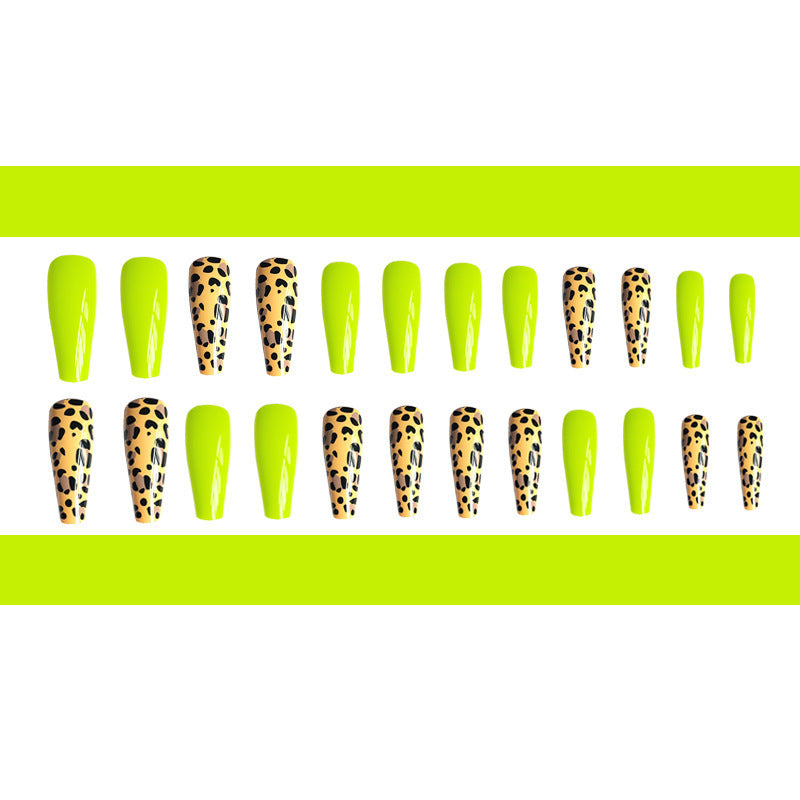 Fluorescent Yellow Leopard Print Finished Nail Beauty