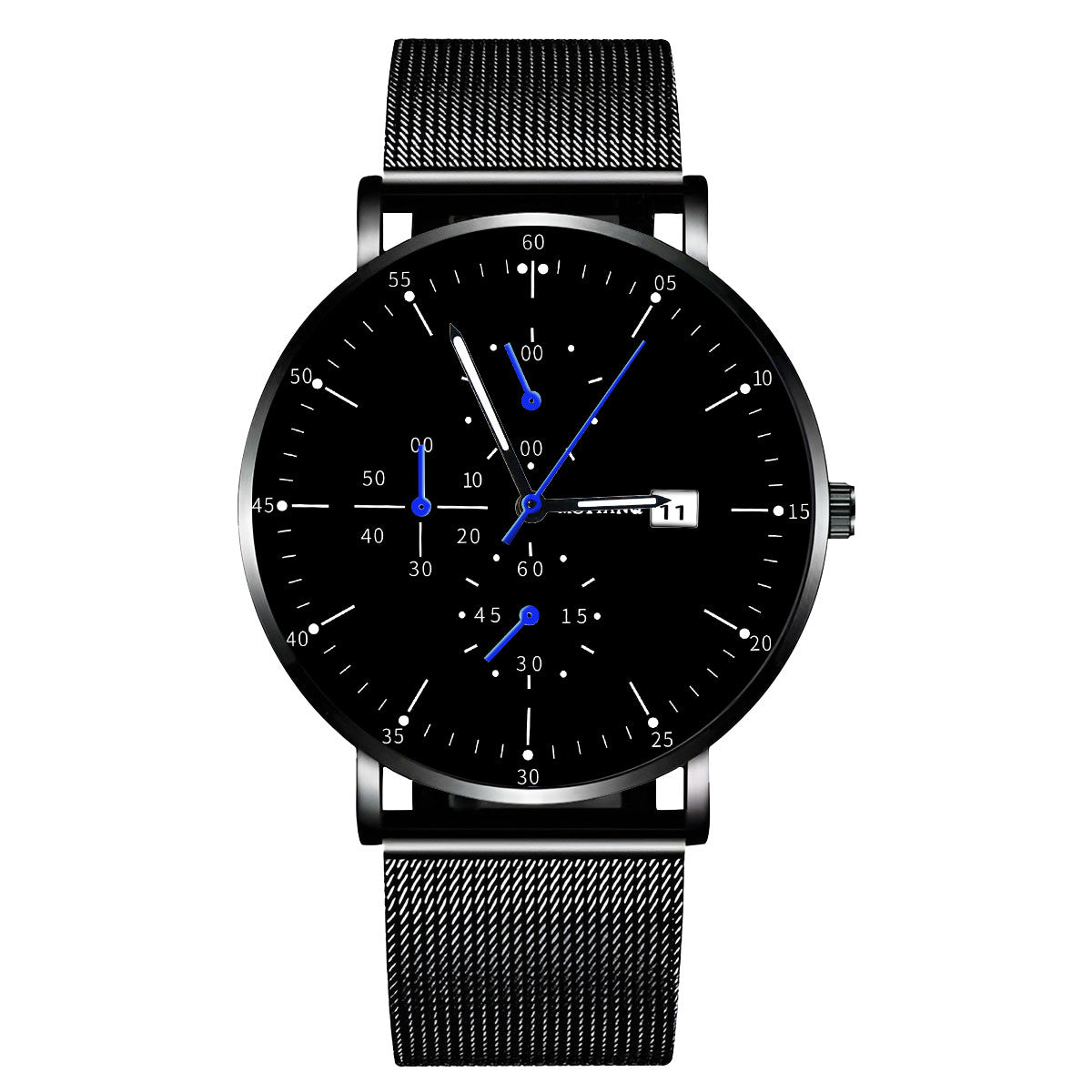 Simple Black Ultra-thin Men's Steel Strap Watch