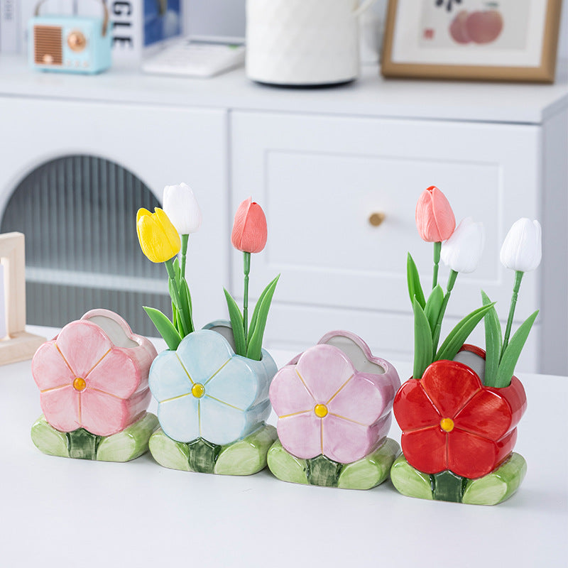 Cute Flowers Ceramic Niche Vase Decoration 