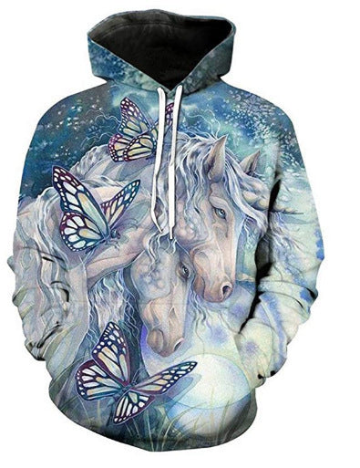 European And American Foreign Trade 3D Color Skull Printed Hood Pocket Pullover Sweater