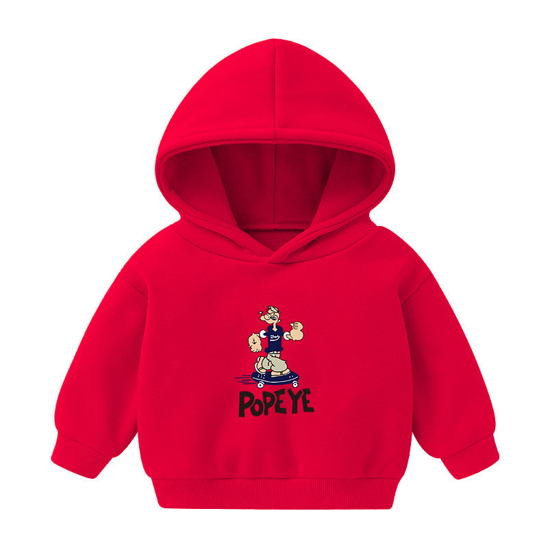 Children's Hooded Sweatshirt Fleece-lined Autumn And Winter Cartoon Printed Long-sleeved Top