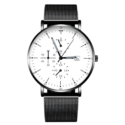 Simple Black Ultra-thin Men's Steel Strap Watch