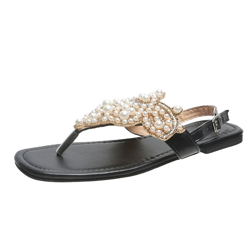 Summer 2024 Boho Pearl Flat Sandals 