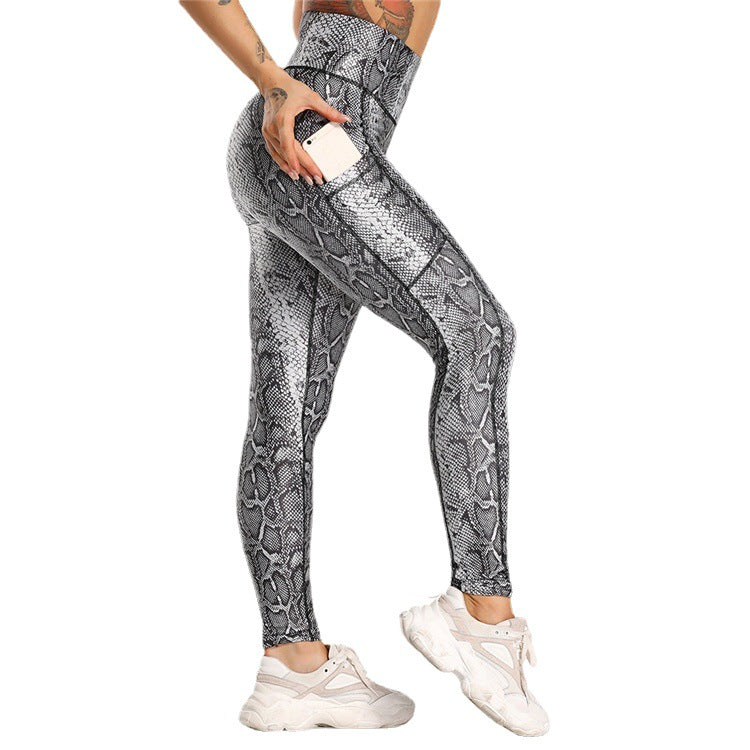 Pocket Printed Hip Raise Yoga Pants 