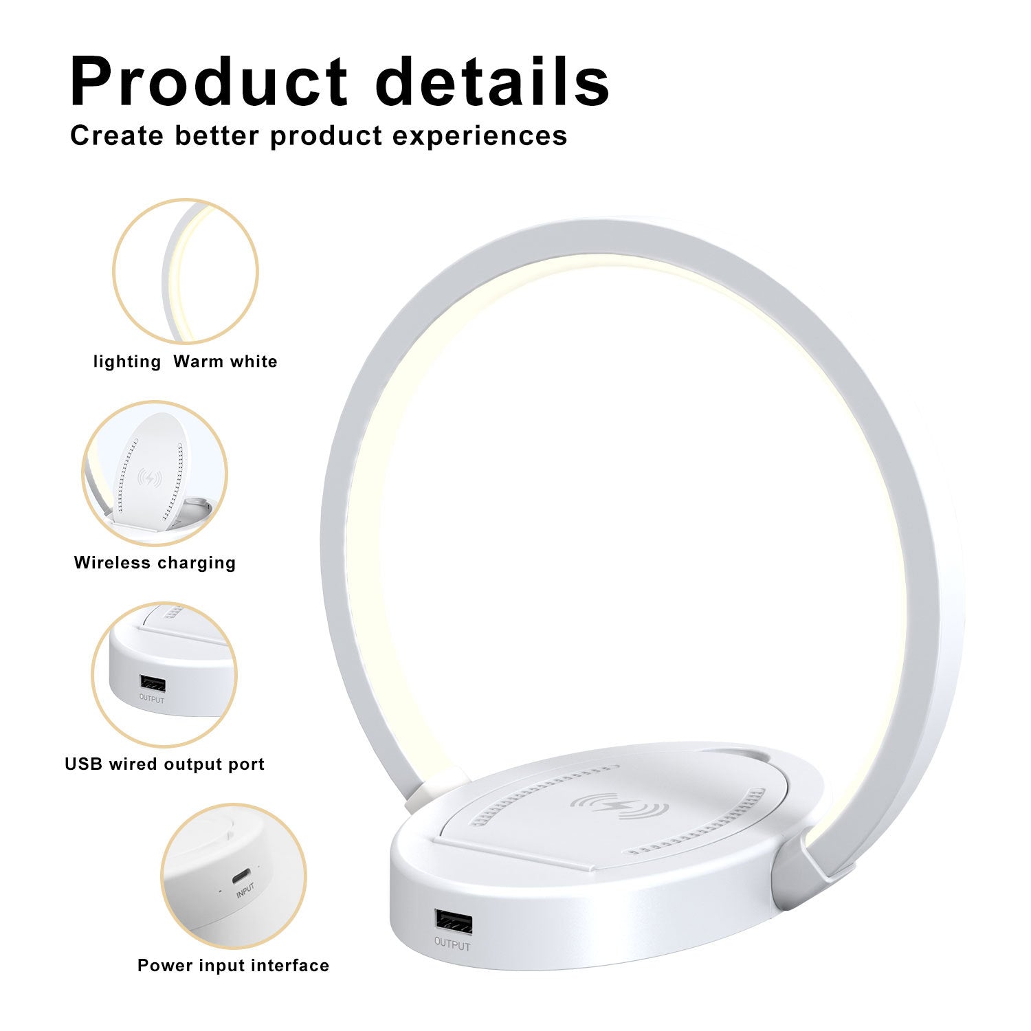 Night Lights Lamp Bluetooth Speaker Table Light With 10W Wireless Charger USB Port Phone Holder With Dynamic Color 