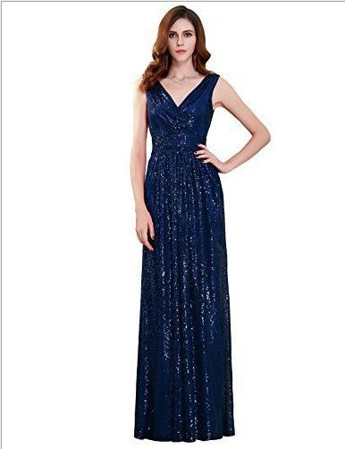 V-neck Slimming Long Sequin Formal Dress