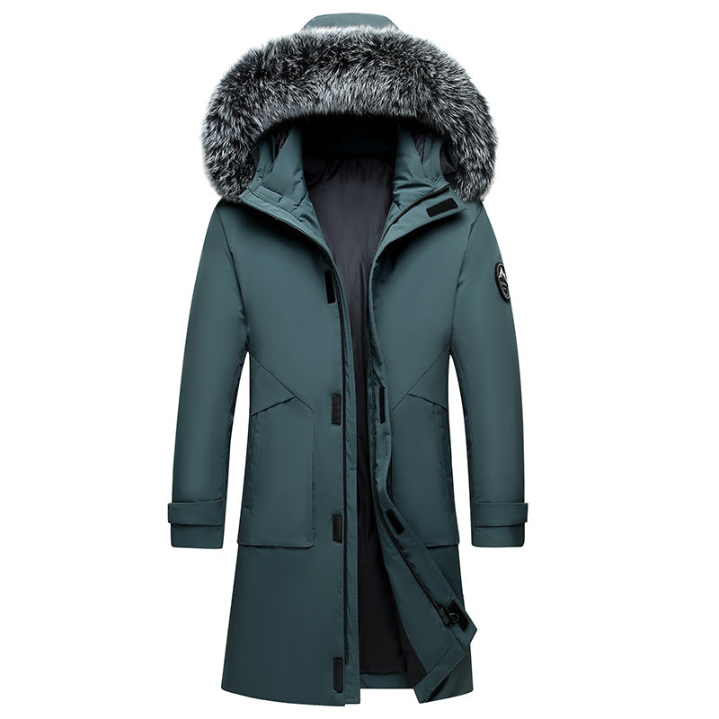 Fox Fur Collar Men's Coat Hooded Men's Clothing Mid-length Down Jacket Warm Cold-resistant Coat 