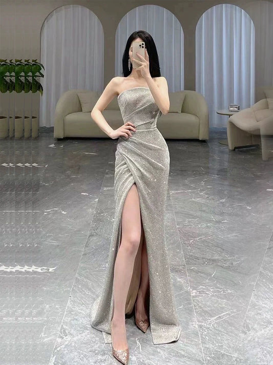 Sexy Slit Performance and Catwalk Wedding Dress with Fish Tail 