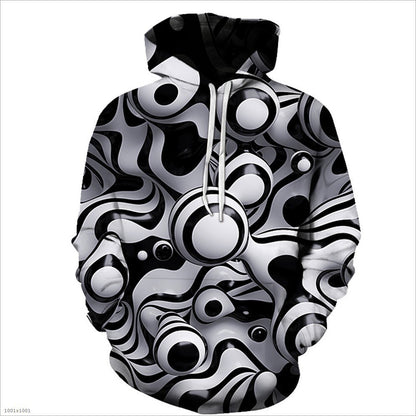 European And American Foreign Trade 3D Color Skull Printed Hood Pocket Pullover Sweater