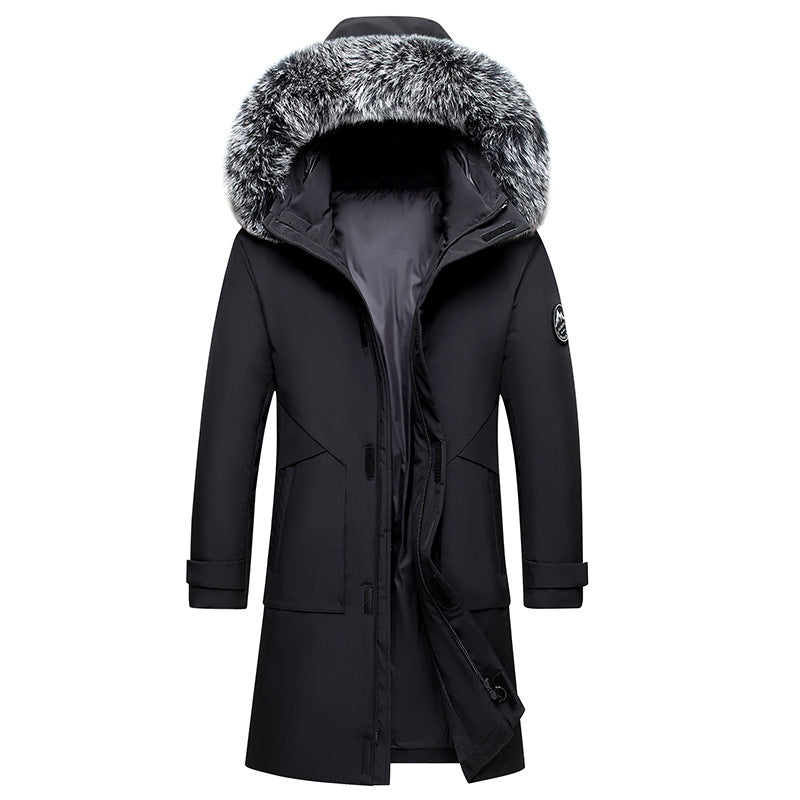 Fox Fur Collar Men's Coat Hooded Men's Clothing Mid-length Down Jacket Warm Cold-resistant Coat 